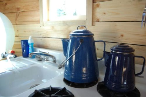 Yurt Sink, Stove & Coffee Pots